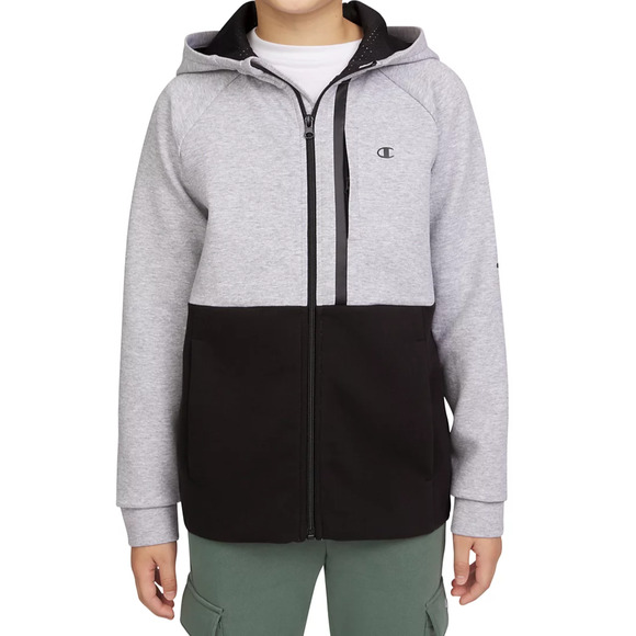Champion Youth Active Full Zip Hoodie Breathable Pockets Gray/Black Size M 10/12 - Picture 1 of 2